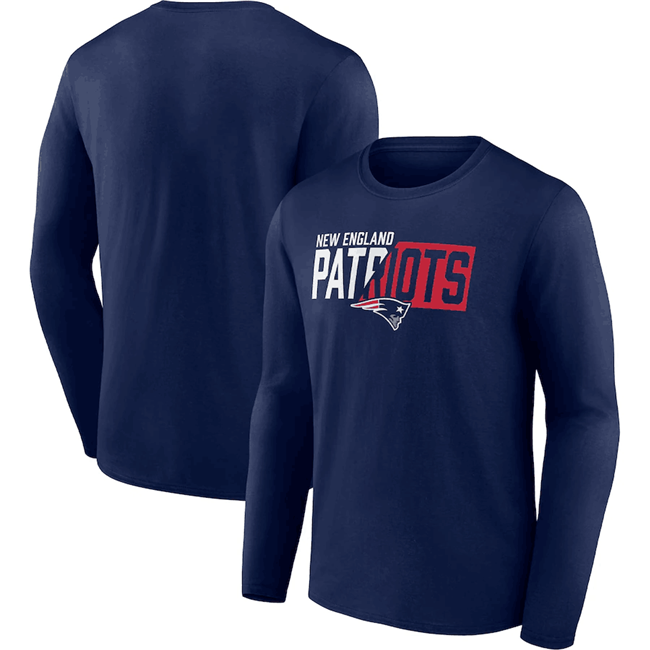 Men's New England Patriots Navy One Two Long Sleeve T-Shirt Men's New England Patriots Navy One Two Long Sleeve T-Shirt